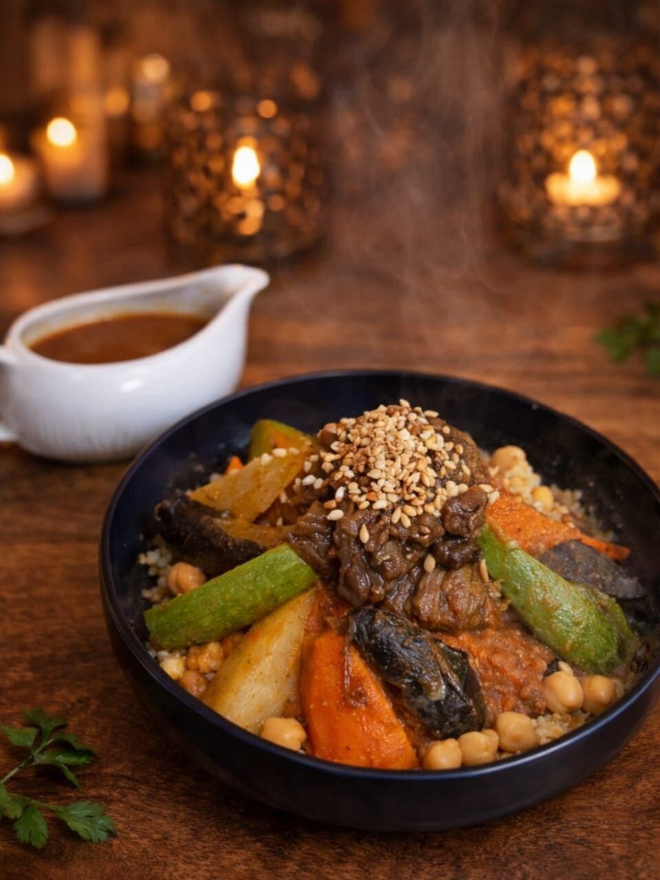 Couscous royale, by candlelight